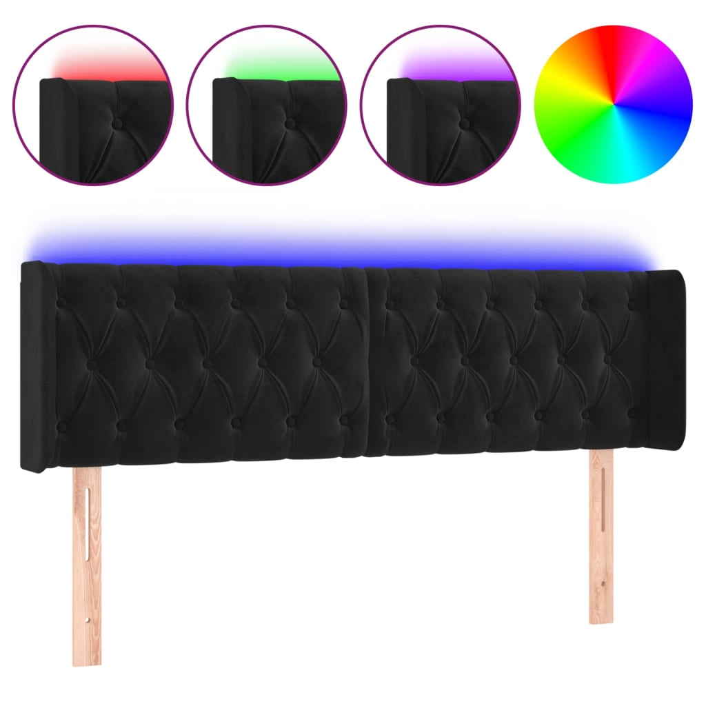 vidaXL Zagłówek do łóżka z LED, czarny, 147x16x78/88 cm, aksamit