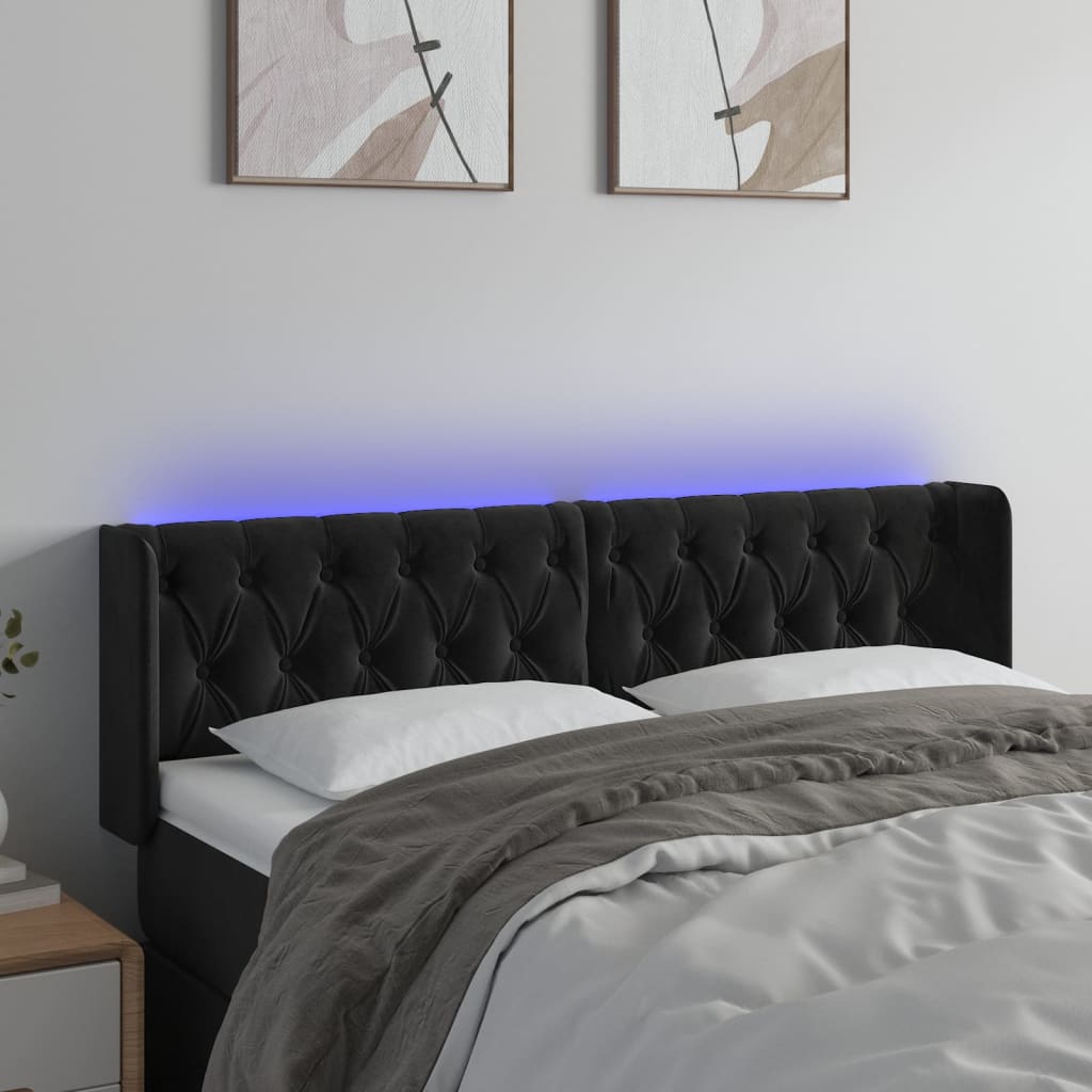 vidaXL Zagłówek do łóżka z LED, czarny, 147x16x78/88 cm, aksamit