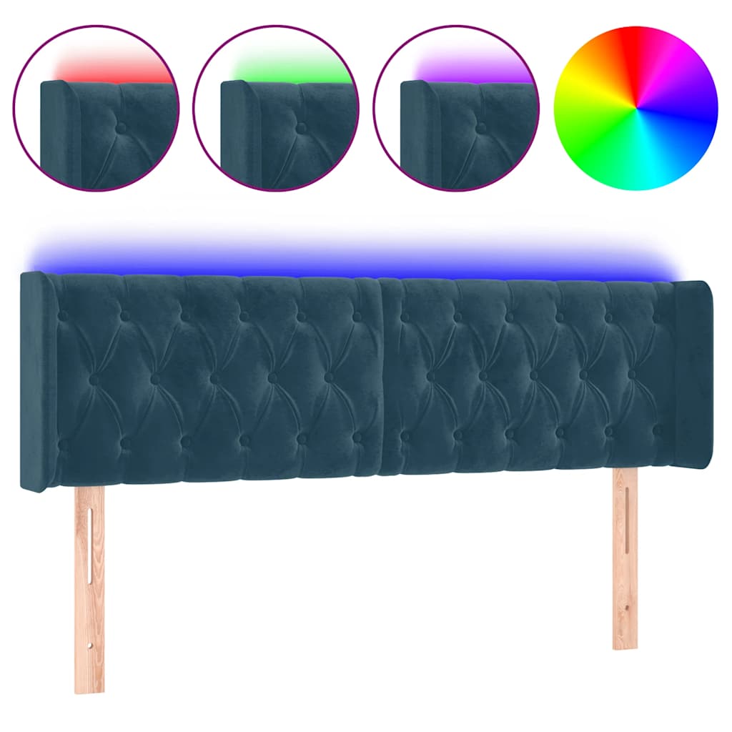 vidaXL Zagłówek do łóżka z LED ciemnoniebieski 147x16x78/88 cm aksamit
