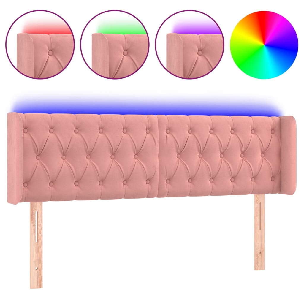 vidaXL Zagłówek do łóżka z LED, różowy, 147x16x78/88 cm, aksamit