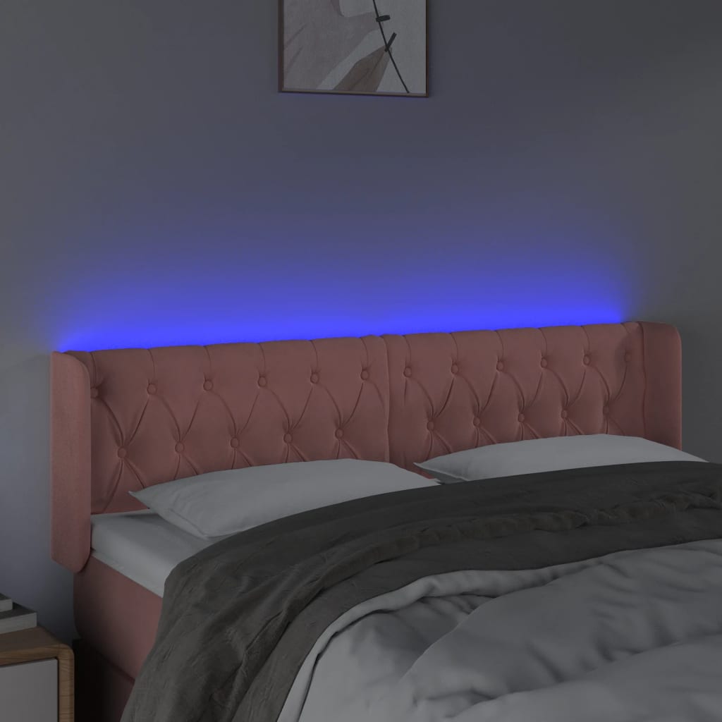 vidaXL Zagłówek do łóżka z LED, różowy, 147x16x78/88 cm, aksamit
