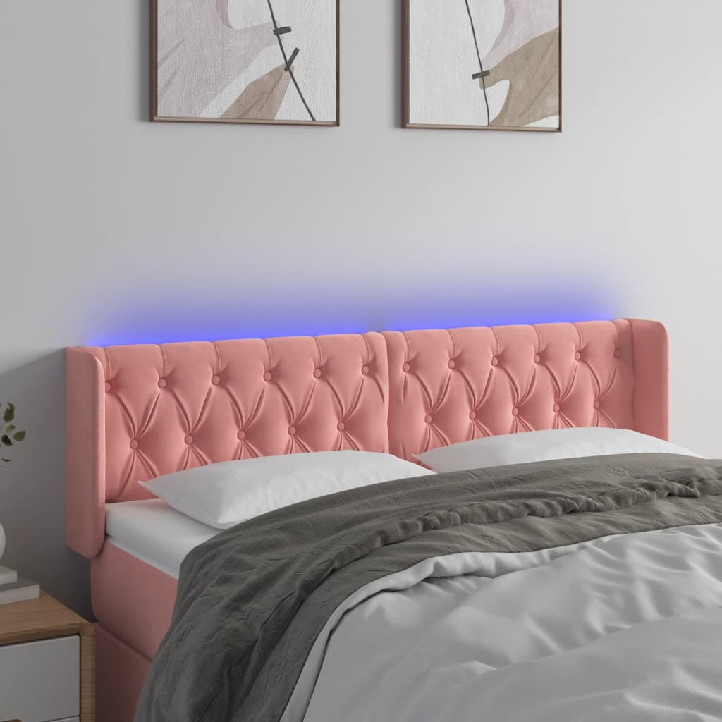 vidaXL Zagłówek do łóżka z LED, różowy, 147x16x78/88 cm, aksamit