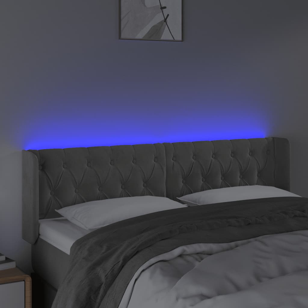 vidaXL Zagłówek do łóżka z LED, jasnoszary, 163x16x78/88 cm, aksamit