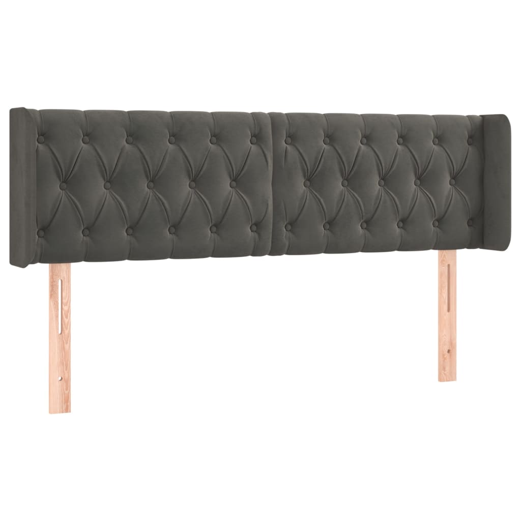 vidaXL Zagłówek do łóżka z LED, ciemnoszary, 163x16x78/88 cm, aksamit