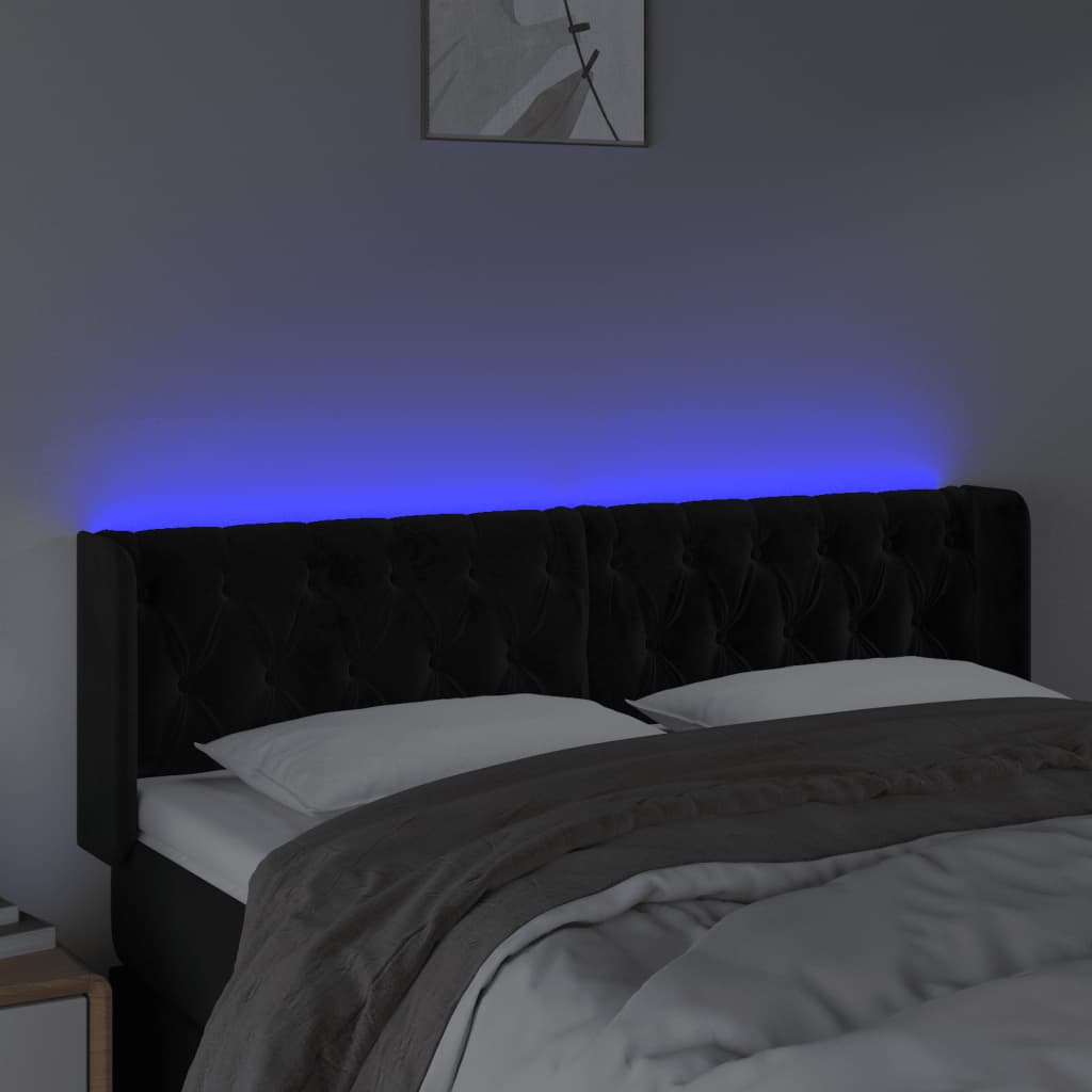 vidaXL Zagłówek do łóżka z LED, czarny, 163x16x78/88 cm, aksamit