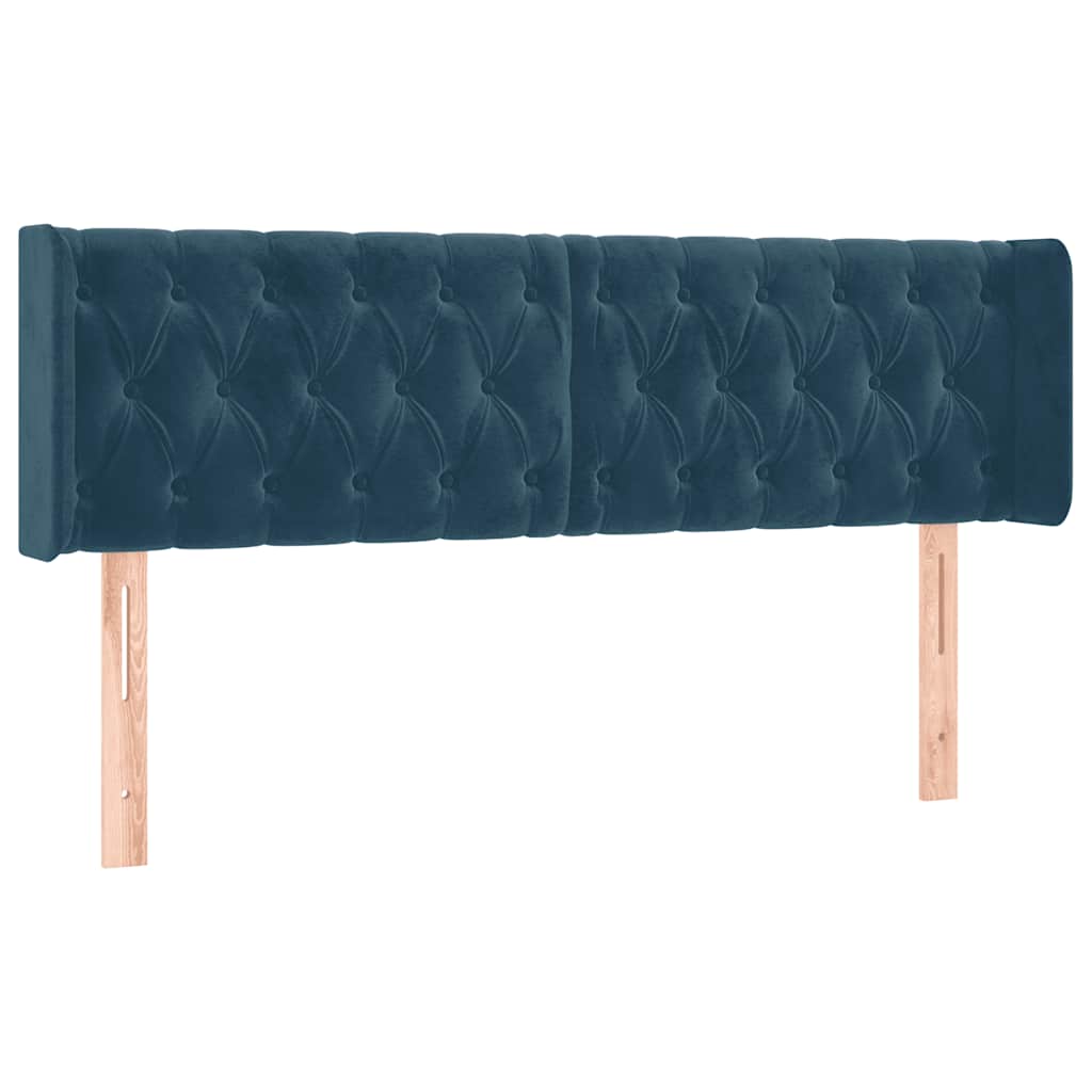 vidaXL Zagłówek do łóżka z LED ciemnoniebieski 163x16x78/88 cm aksamit