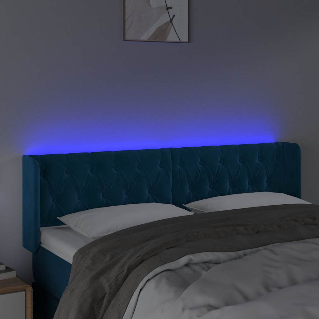 vidaXL Zagłówek do łóżka z LED ciemnoniebieski 163x16x78/88 cm aksamit
