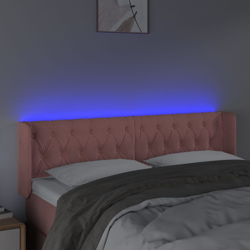 vidaXL Zagłówek do łóżka z LED, różowy, 163x16x78/88 cm, aksamit