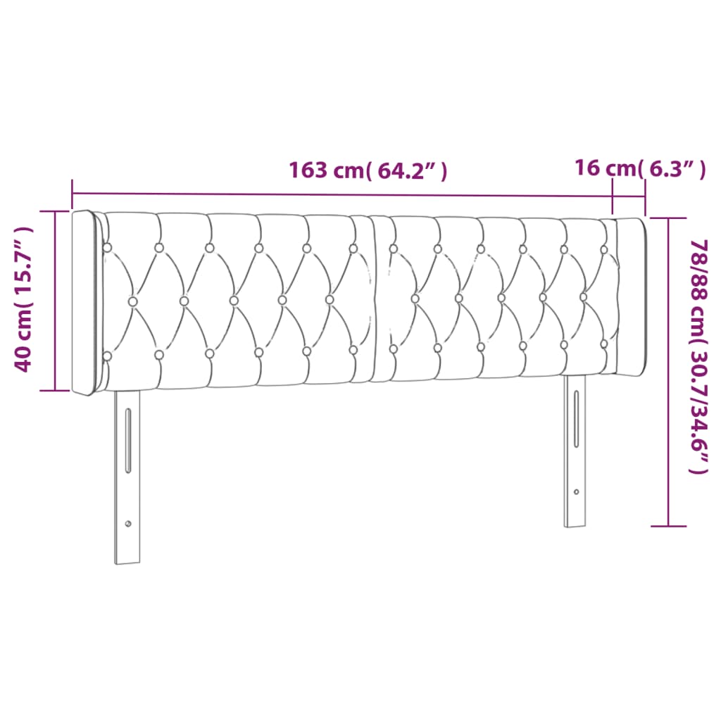vidaXL Zagłówek do łóżka z LED, różowy, 163x16x78/88 cm, aksamit