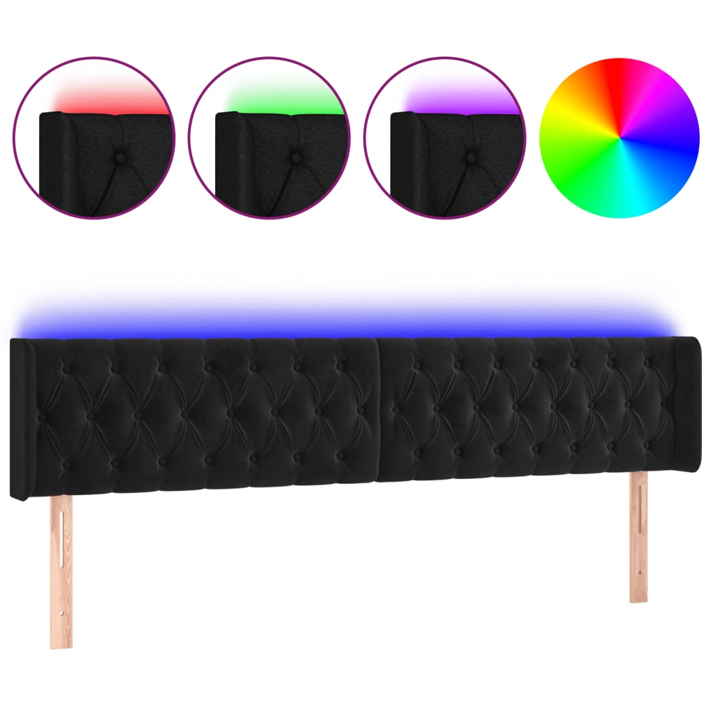 vidaXL Zagłówek do łóżka z LED, czarny, 183x16x78/88 cm, aksamit