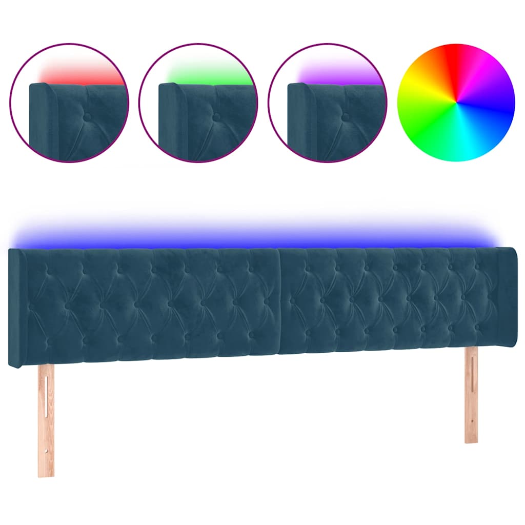vidaXL Zagłówek do łóżka z LED ciemnoniebieski 183x16x78/88 cm aksamit