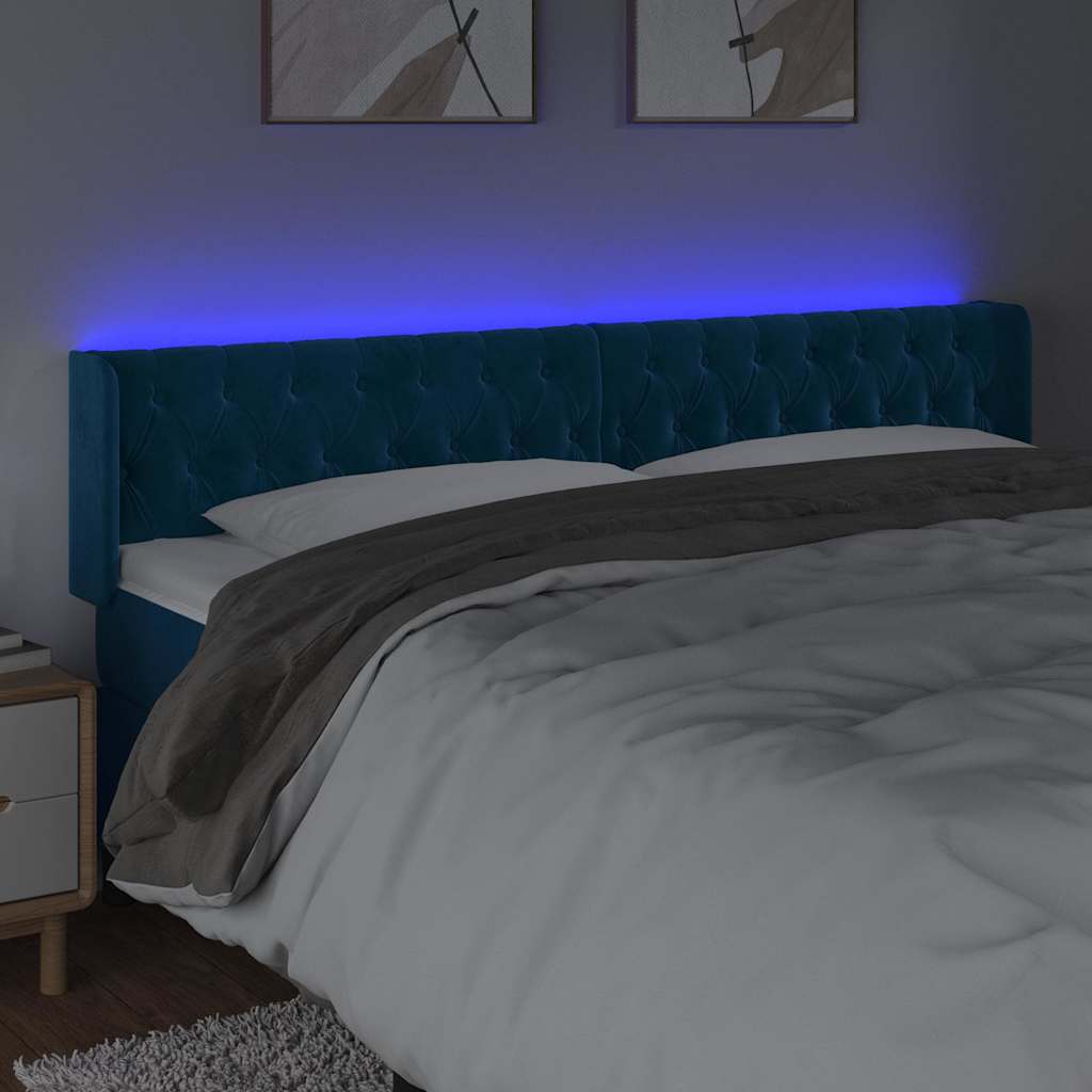 vidaXL Zagłówek do łóżka z LED ciemnoniebieski 183x16x78/88 cm aksamit