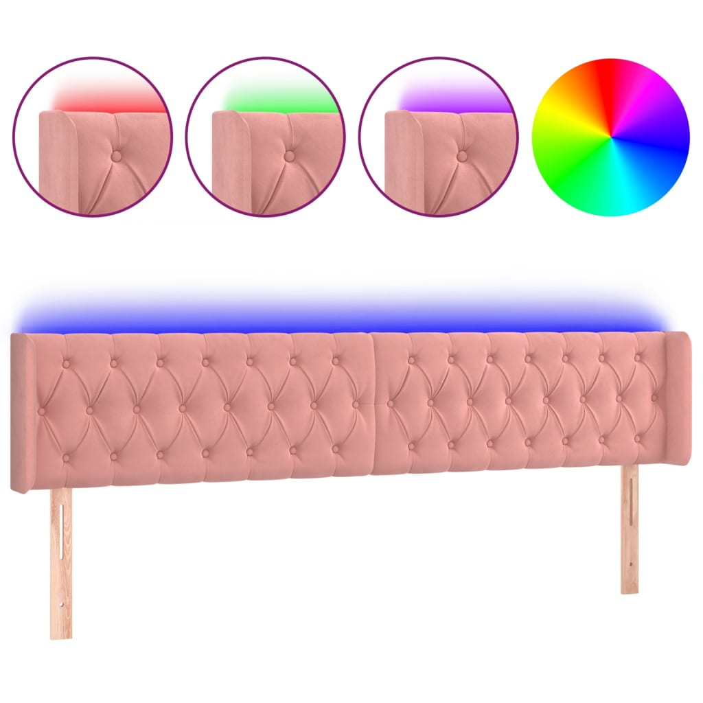 vidaXL Zagłówek do łóżka z LED, różowy, 183x16x78/88 cm, aksamit