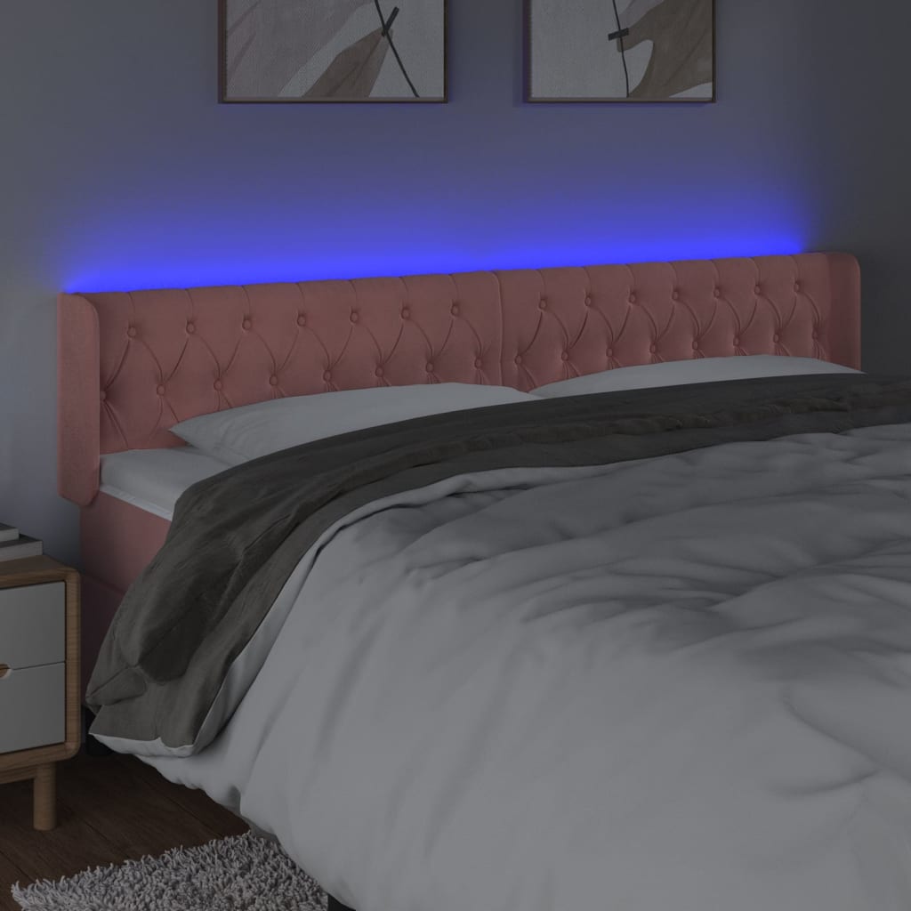 vidaXL Zagłówek do łóżka z LED, różowy, 183x16x78/88 cm, aksamit