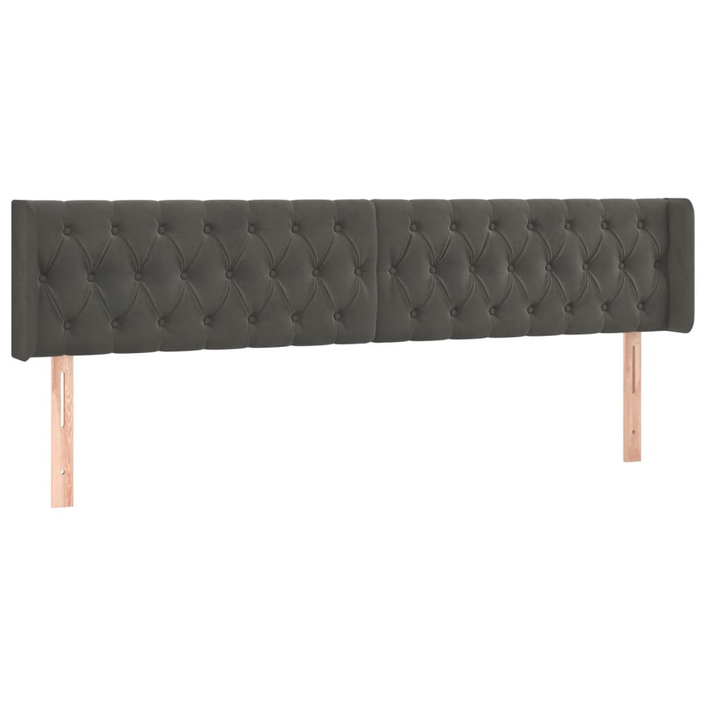 vidaXL Zagłówek do łóżka z LED, ciemnoszary, 203x16x78/88 cm, aksamit