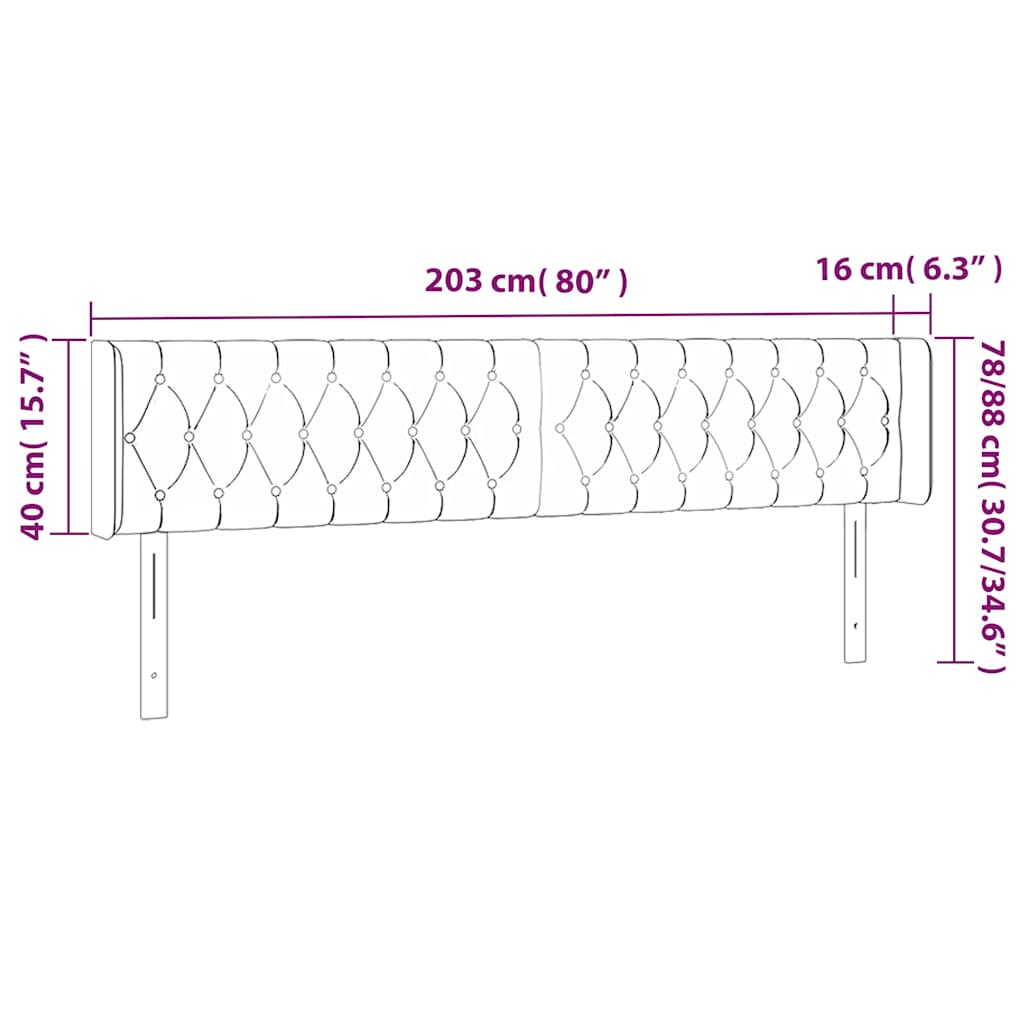 vidaXL Zagłówek do łóżka z LED, ciemnozielony, 203x16x78/88cm, aksamit
