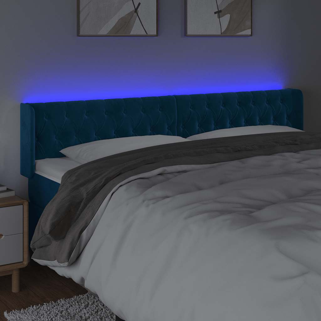 vidaXL Zagłówek do łóżka z LED ciemnoniebieski 203x16x78/88 cm aksamit