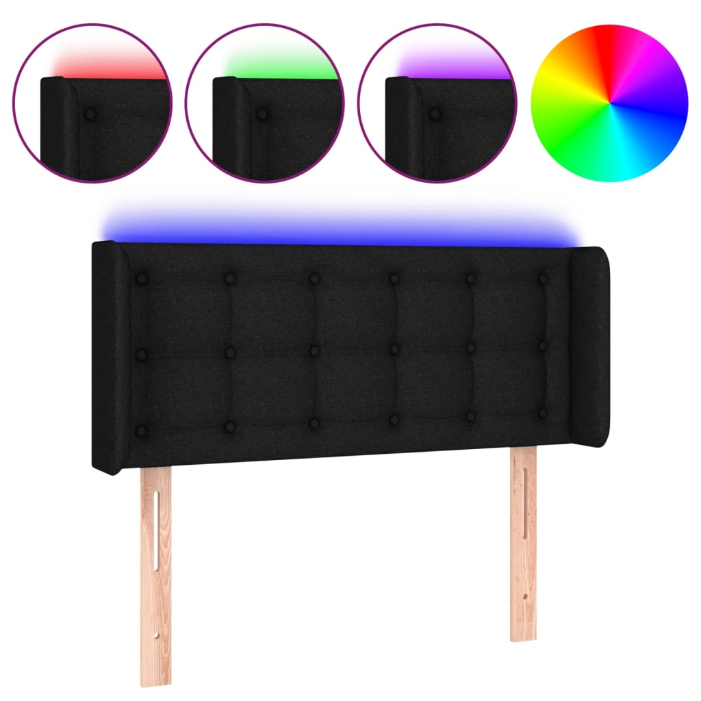 vidaXL Zagłówek do łóżka z LED, czarny, 83x16x78/88 cm, tkanina