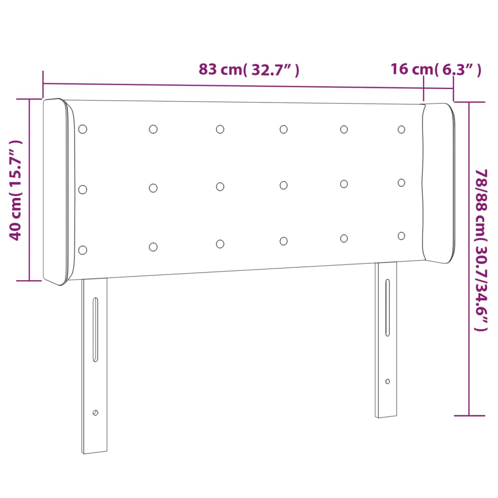 vidaXL Zagłówek do łóżka z LED, czarny, 83x16x78/88 cm, tkanina