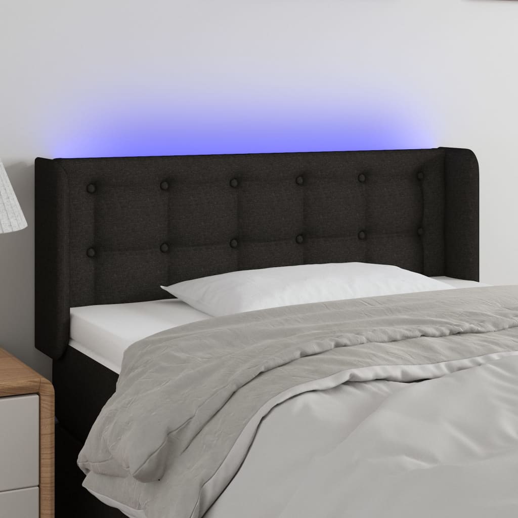 vidaXL Zagłówek do łóżka z LED, czarny, 83x16x78/88 cm, tkanina