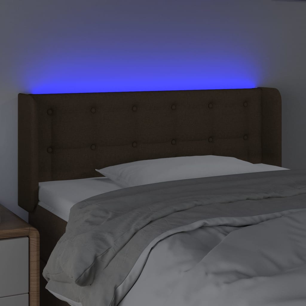 vidaXL Zagłówek do łóżka z LED, ciemnobrązowy, 83x16x78/88 cm, tkanina