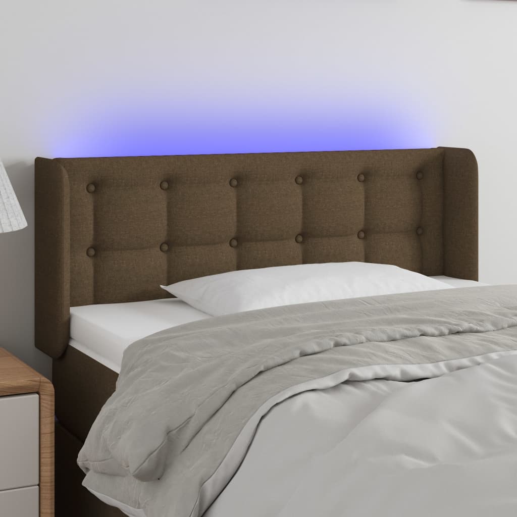 vidaXL Zagłówek do łóżka z LED, ciemnobrązowy, 83x16x78/88 cm, tkanina