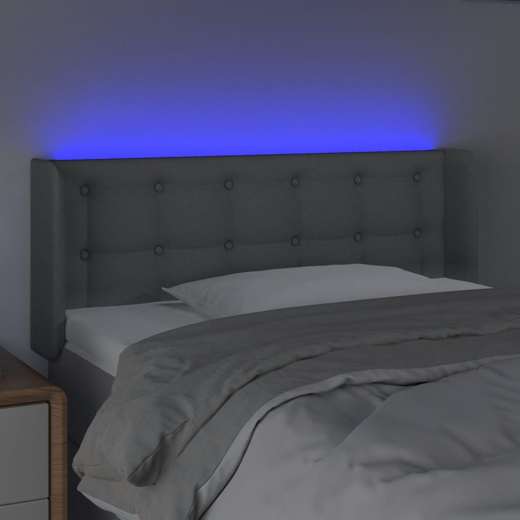 vidaXL Zagłówek do łóżka z LED, jasnoszary, 93x16x78/88 cm, tkanina
