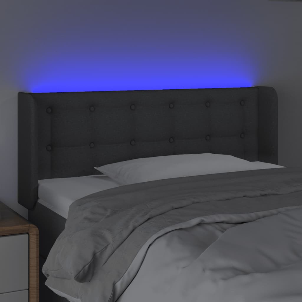 vidaXL Zagłówek do łóżka z LED, ciemnoszary, 93x16x78/88 cm, tkanina