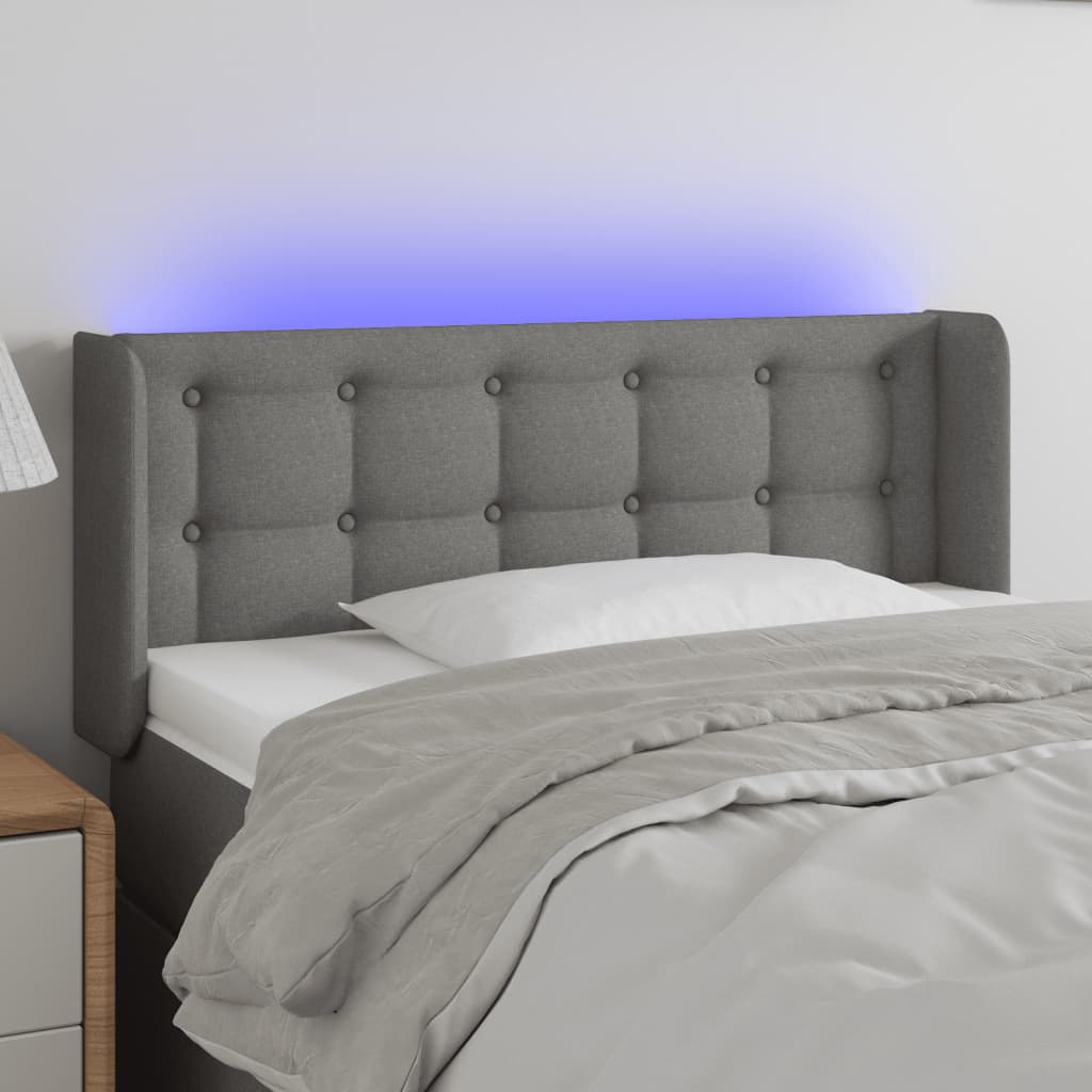 vidaXL Zagłówek do łóżka z LED, ciemnoszary, 93x16x78/88 cm, tkanina