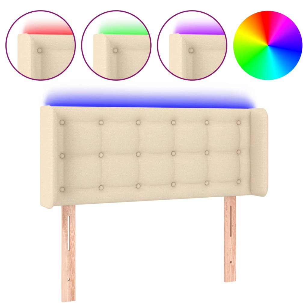 vidaXL Zagłówek do łóżka z LED, kremowy, 93x16x78/88 cm, tkanina