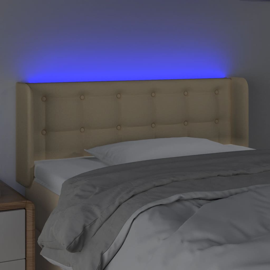 vidaXL Zagłówek do łóżka z LED, kremowy, 93x16x78/88 cm, tkanina