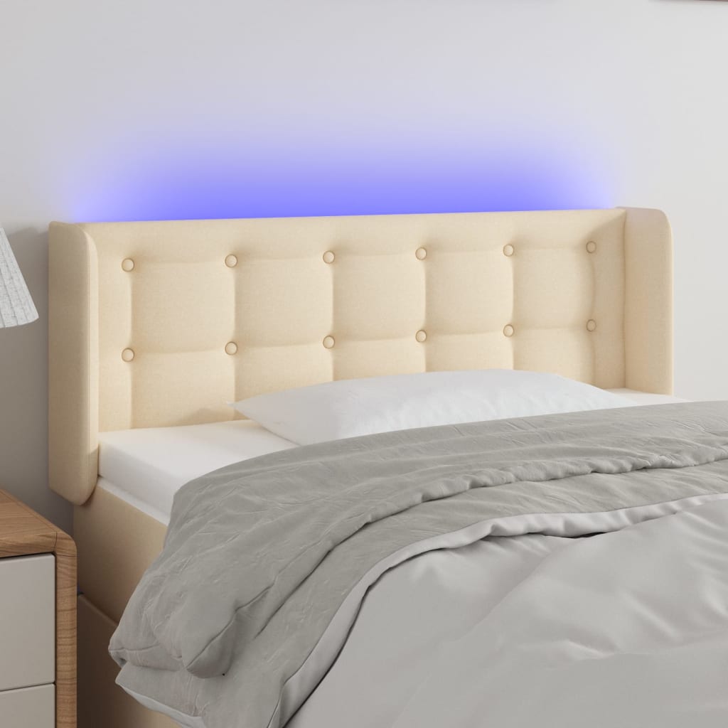 vidaXL Zagłówek do łóżka z LED, kremowy, 93x16x78/88 cm, tkanina