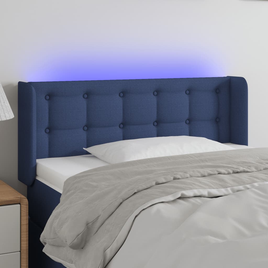 vidaXL Zagłówek do łóżka z LED, niebieski, 93x16x78/88 cm, tkanina