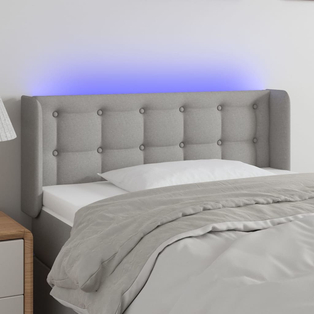 vidaXL Zagłówek do łóżka z LED, jasnoszary, 103x16x78/88 cm, tkanina