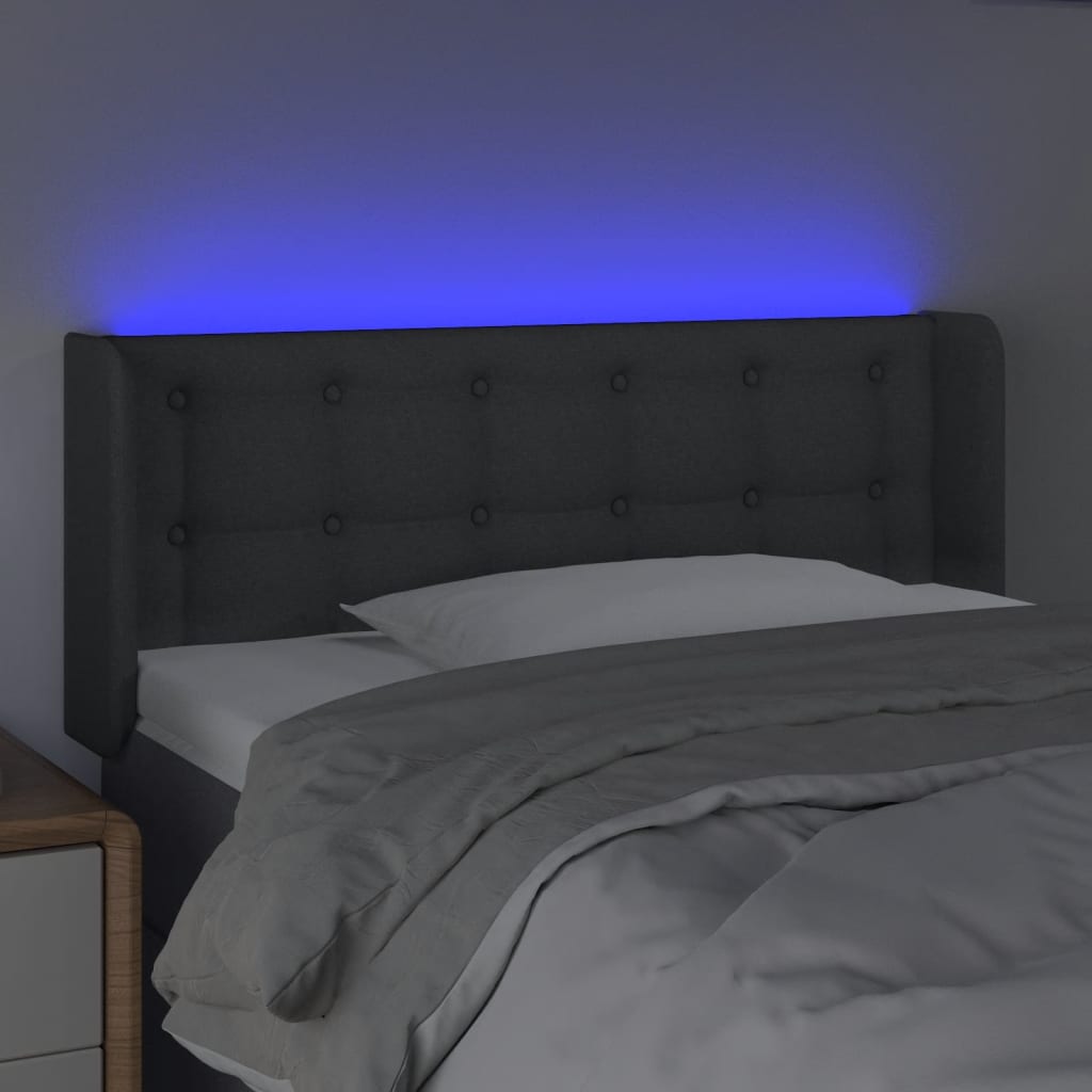 vidaXL Zagłówek do łóżka z LED, ciemnoszary, 103x16x78/88 cm, tkanina