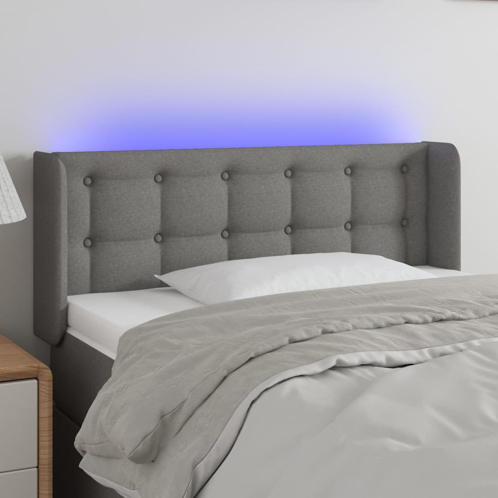 vidaXL Zagłówek do łóżka z LED, ciemnoszary, 103x16x78/88 cm, tkanina