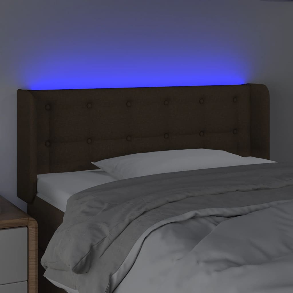 vidaXL Zagłówek do łóżka z LED, ciemnobrązowy, 103x16x78/88cm, tkanina