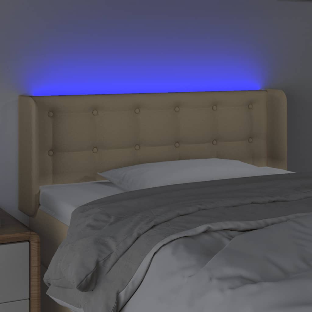 vidaXL Zagłówek do łóżka z LED, kremowy, 103x16x78/88 cm, tkanina