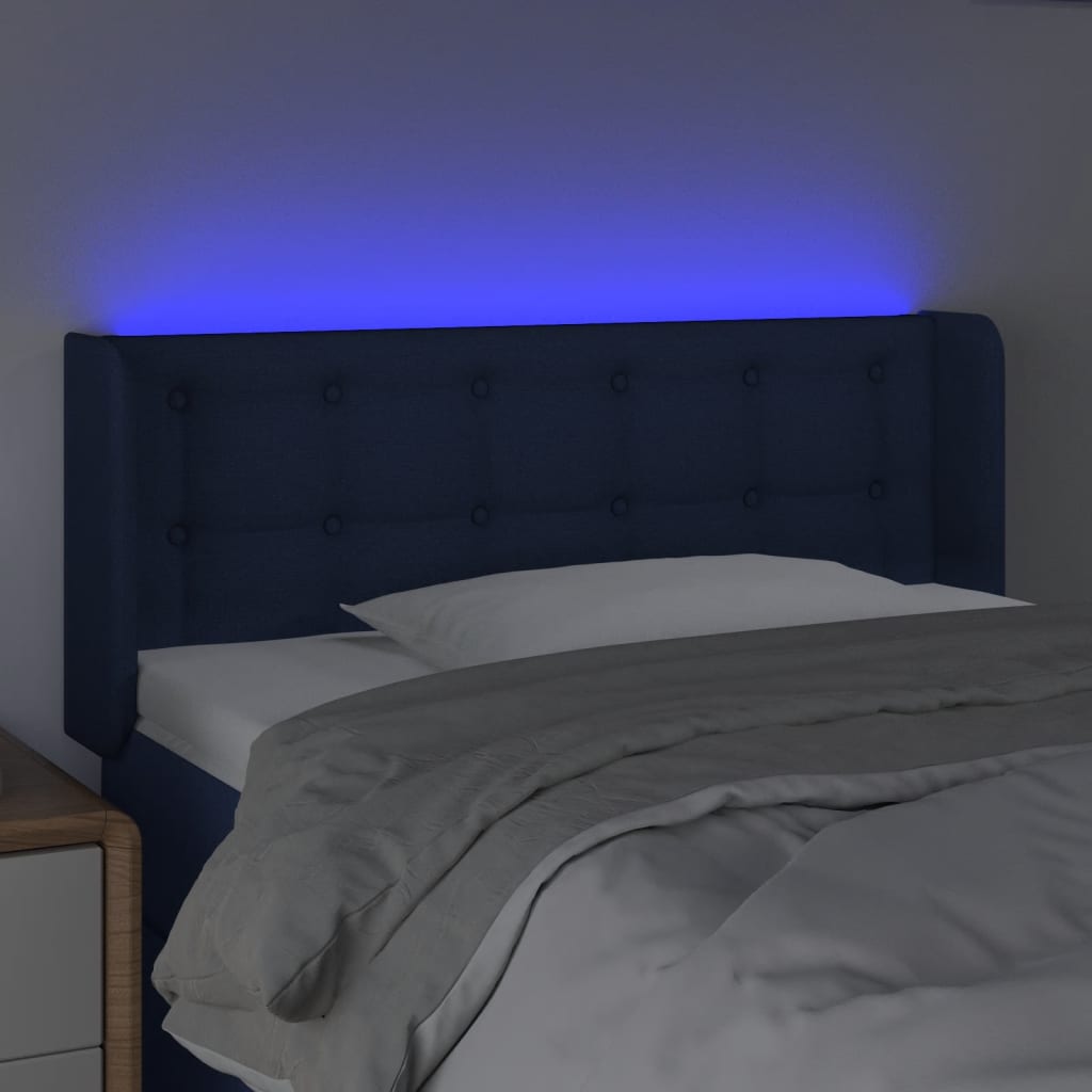 vidaXL Zagłówek do łóżka z LED, niebieski, 103x16x78/88 cm, tkanina