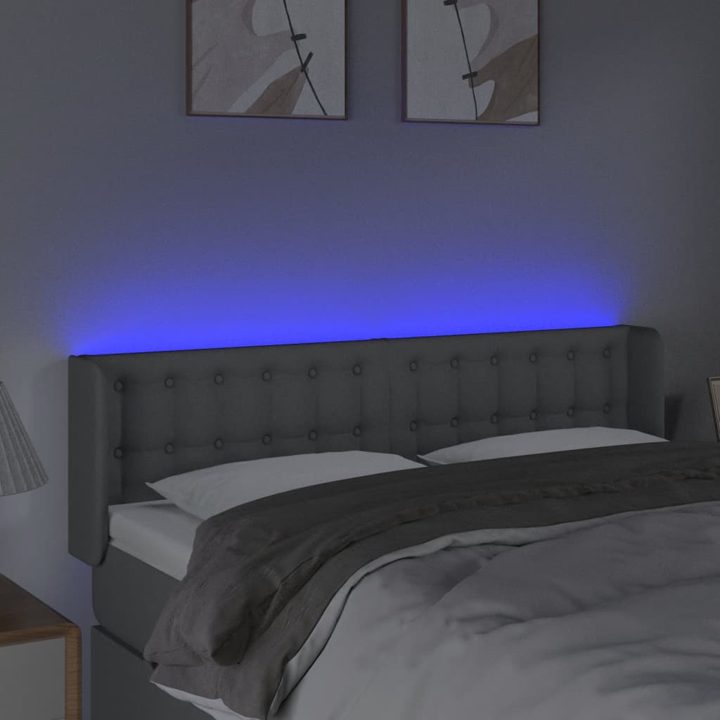 vidaXL Zagłówek do łóżka z LED, jasnoszary, 147x16x78/88 cm, tkanina
