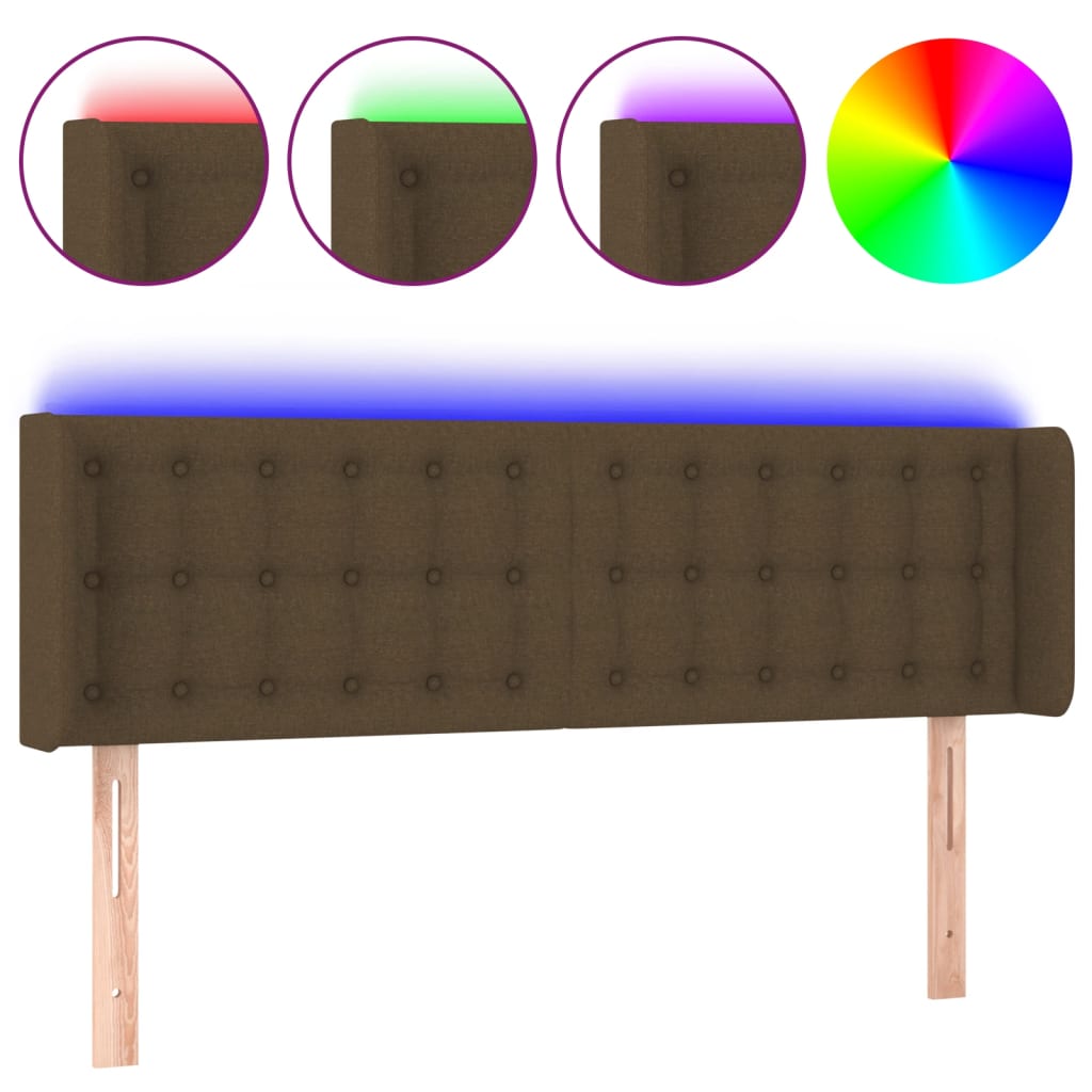 vidaXL Zagłówek do łóżka z LED, ciemnobrązowy, 147x16x78/88cm, tkanina