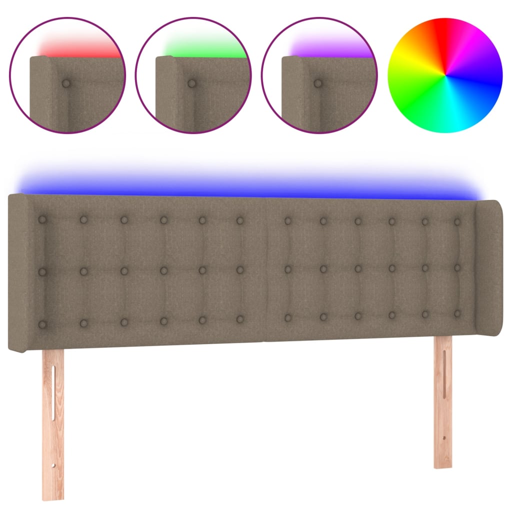 vidaXL Zagłówek do łóżka z LED, taupe, 147x16x78/88 cm, tkanina