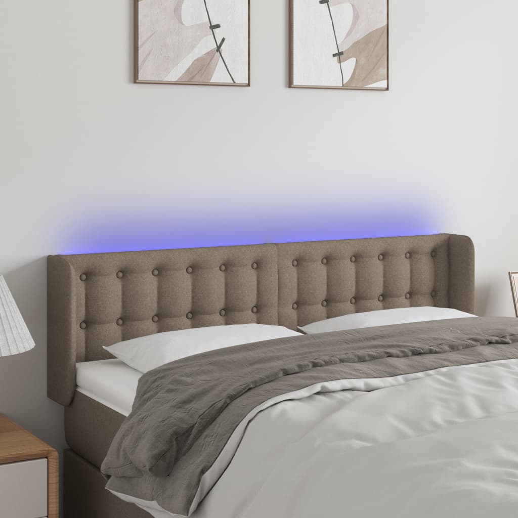 vidaXL Zagłówek do łóżka z LED, taupe, 147x16x78/88 cm, tkanina