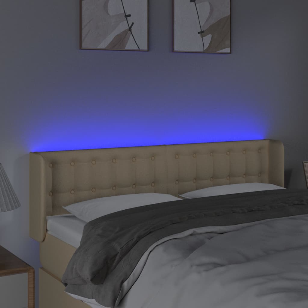 vidaXL Zagłówek do łóżka z LED, kremowy, 147x16x78/88 cm, tkanina