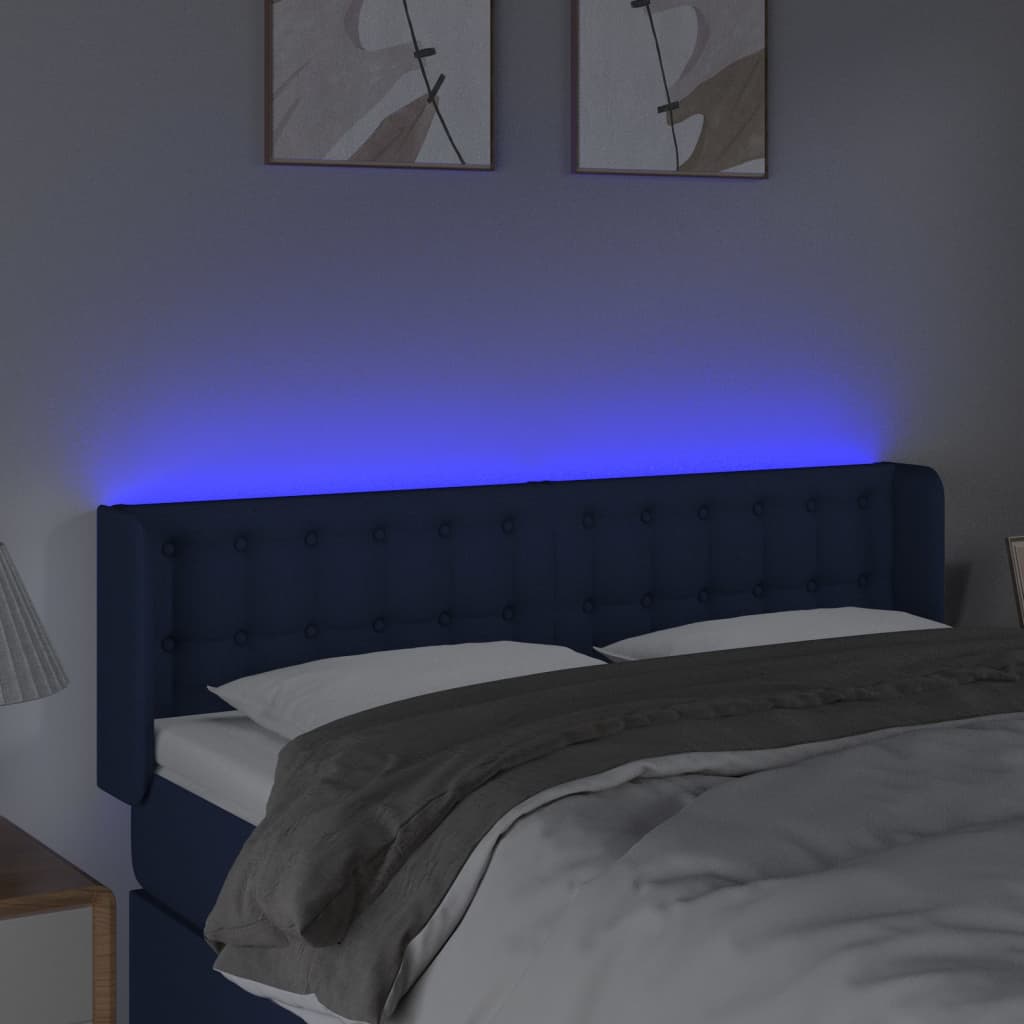 vidaXL Zagłówek do łóżka z LED, niebieski, 147x16x78/88 cm, tkanina