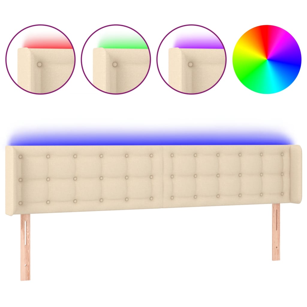 vidaXL Zagłówek do łóżka z LED, kremowy, 163x16x78/88 cm, tkanina