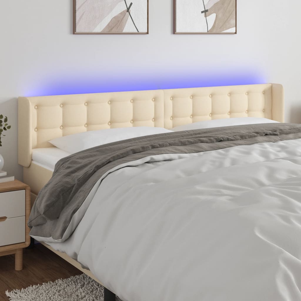 vidaXL Zagłówek do łóżka z LED, kremowy, 163x16x78/88 cm, tkanina