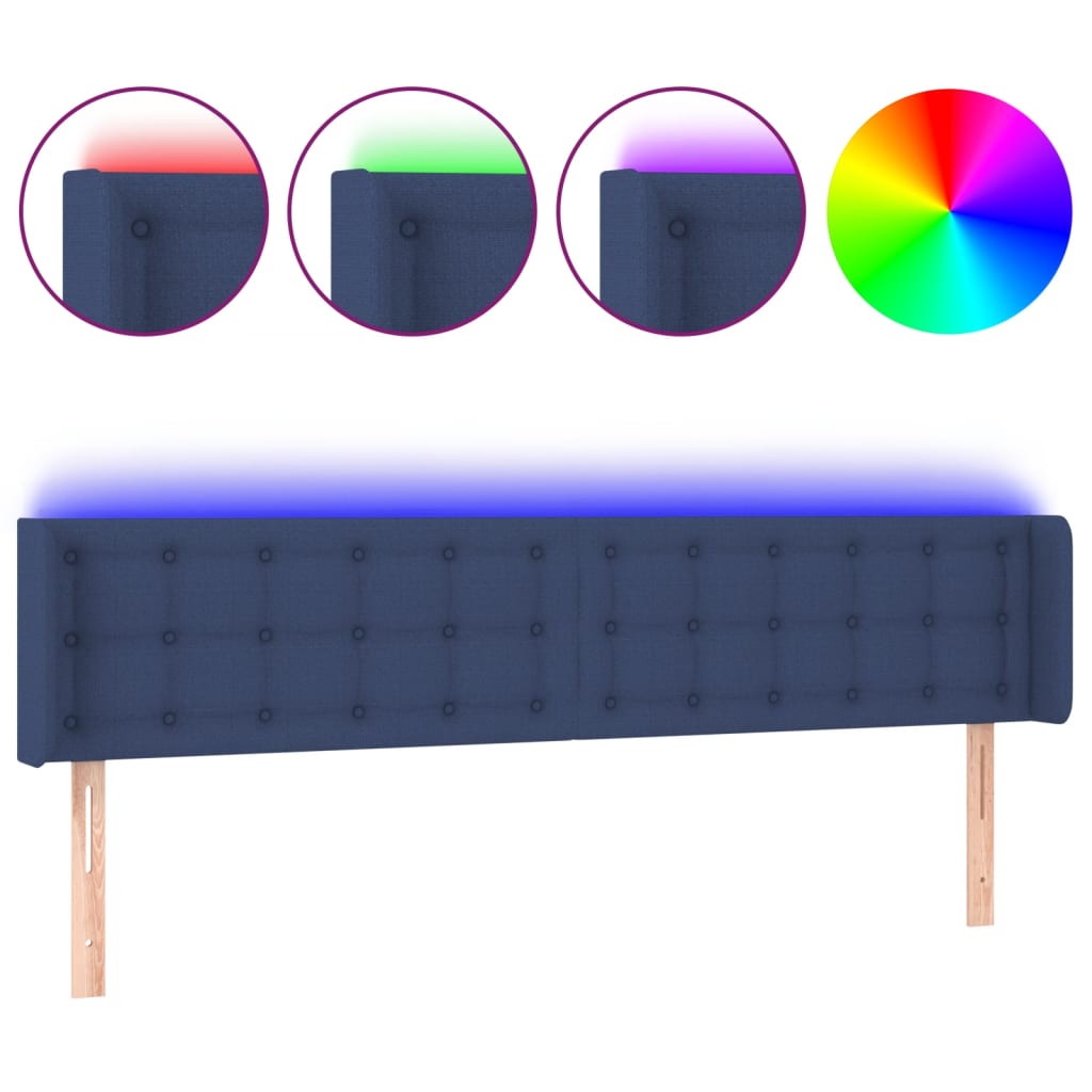 vidaXL Zagłówek do łóżka z LED, niebieski, 163x16x78/88 cm, tkanina