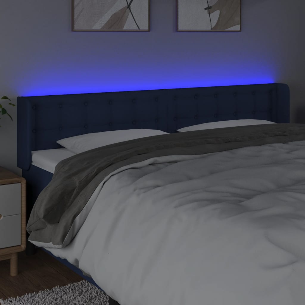 vidaXL Zagłówek do łóżka z LED, niebieski, 163x16x78/88 cm, tkanina