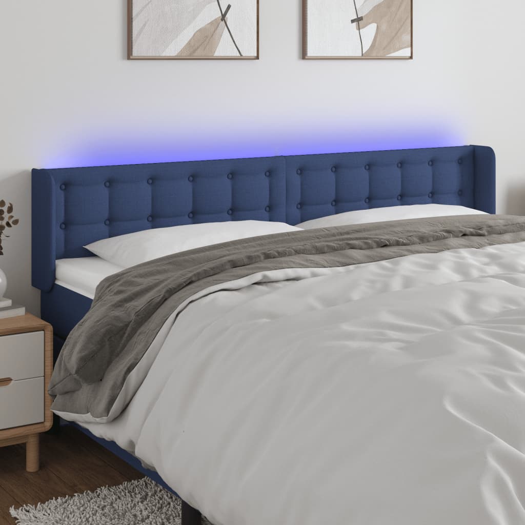 vidaXL Zagłówek do łóżka z LED, niebieski, 163x16x78/88 cm, tkanina